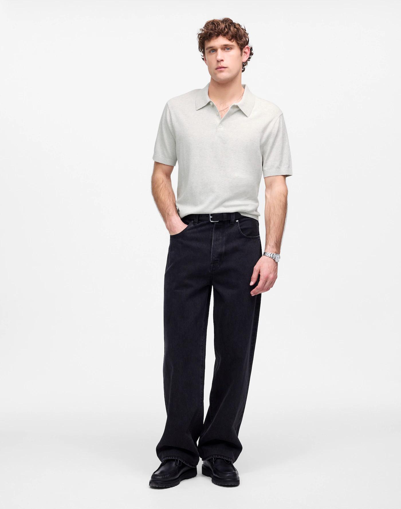 Three-Button Sweater Polo Shirt Product Image