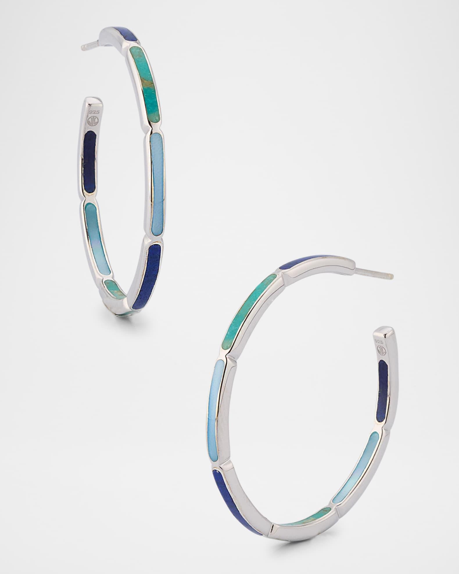 Lapis, Blue MOP and Turquoise Hoop Earrings in Sterling Silver Product Image
