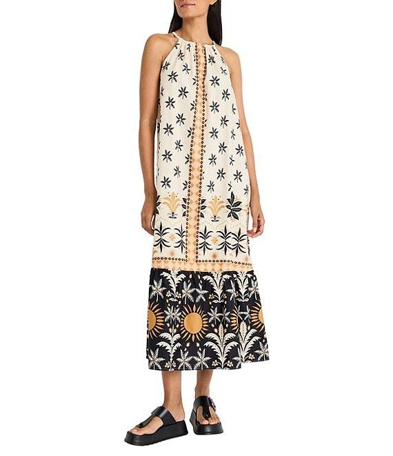 The Good Journey Halter Neck Sleeveless Printed Crepe De Chine Trapeze Midi Dress Product Image