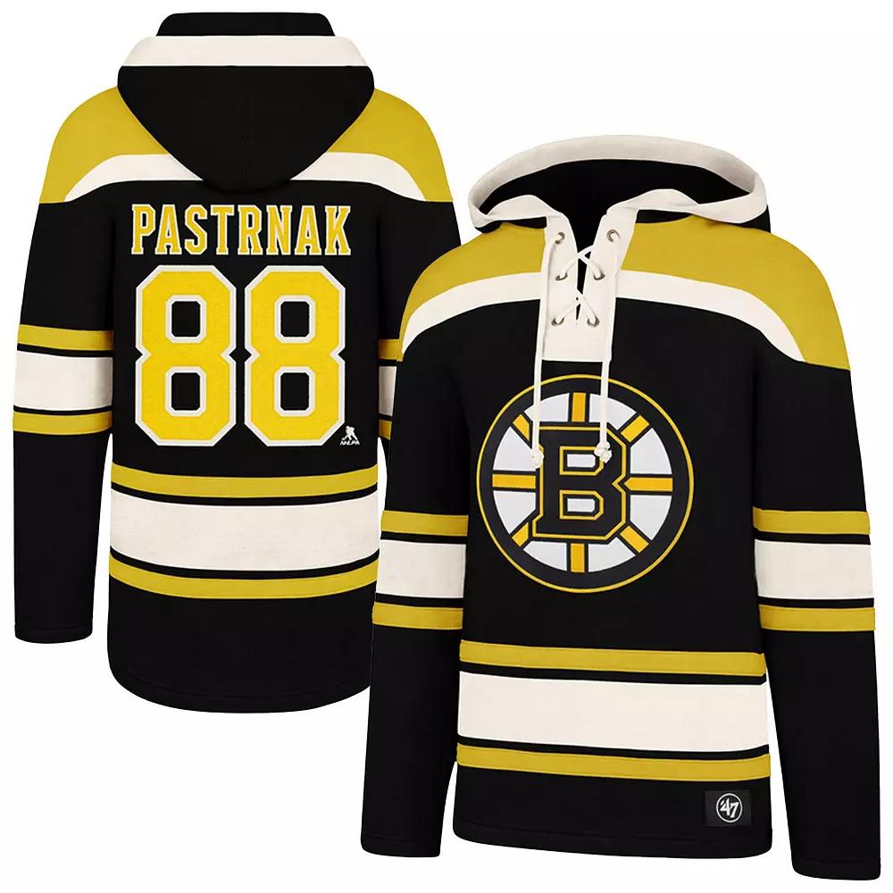Men's '47 David Pastrnak Black Boston Bruins Big & Tall Lace-up Pullover Hoodie, Size: 3XLT Product Image