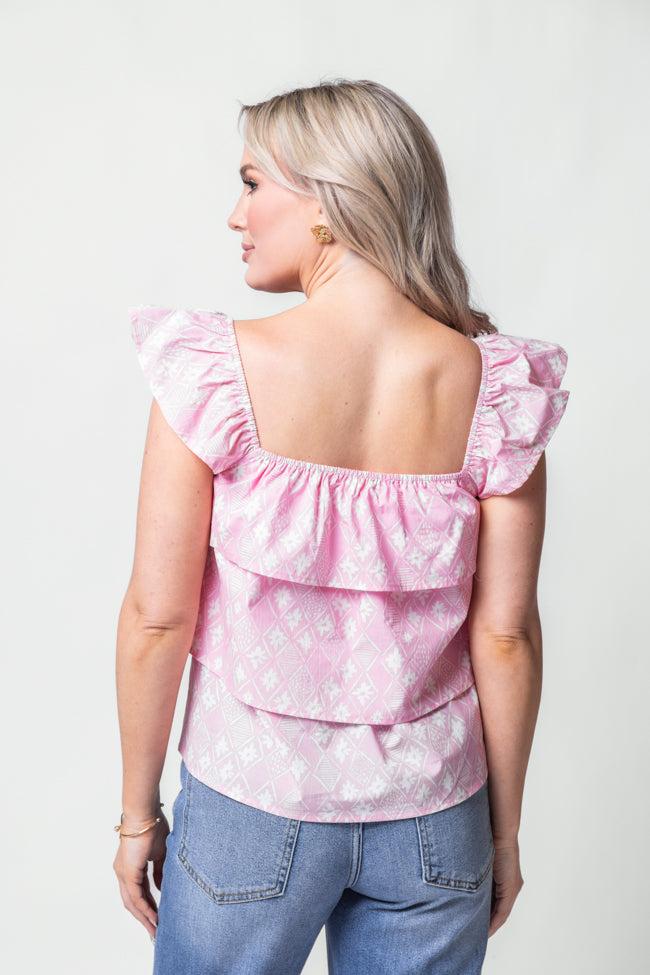 Wonderful Wildflowers Pink Print Button Front Tiered Tank SALE Product Image