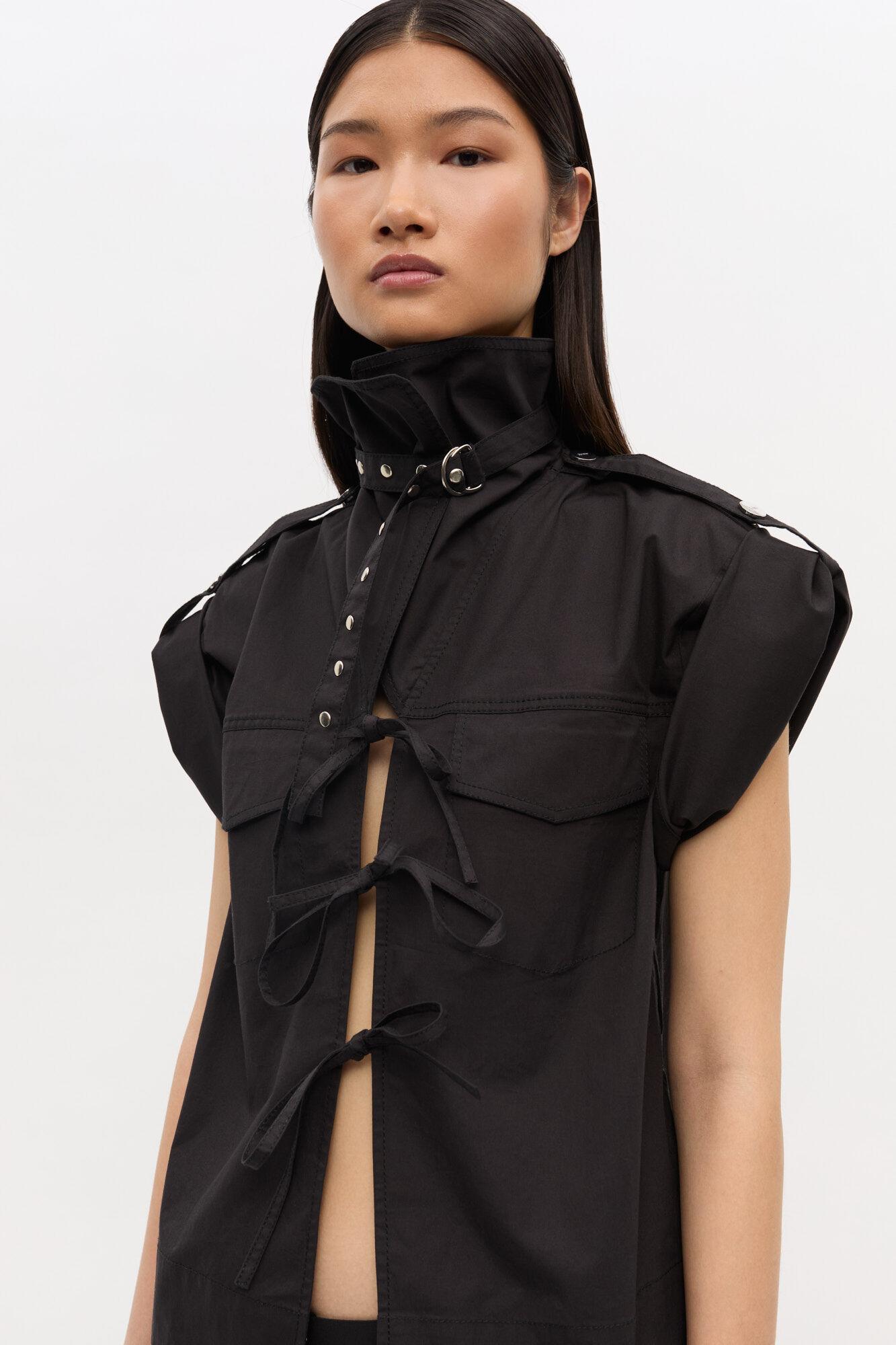 Black Stretch Cotton Blouse Product Image