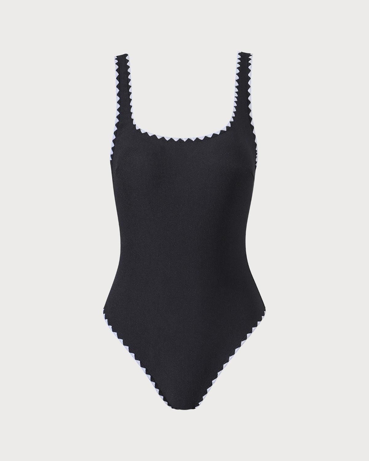 The Black Contrast Ribbed One-Piece Swimsuit Product Image