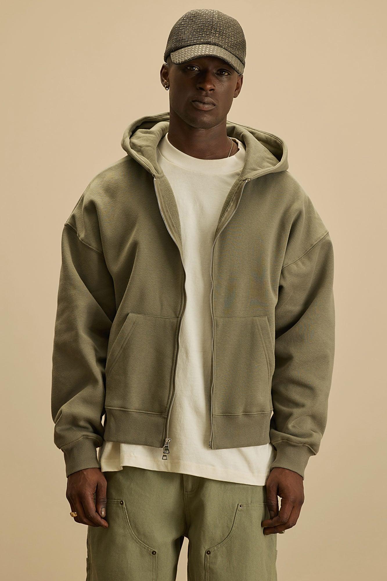 Tyson Oversized Heavyweight Zip Up - Olive Product Image