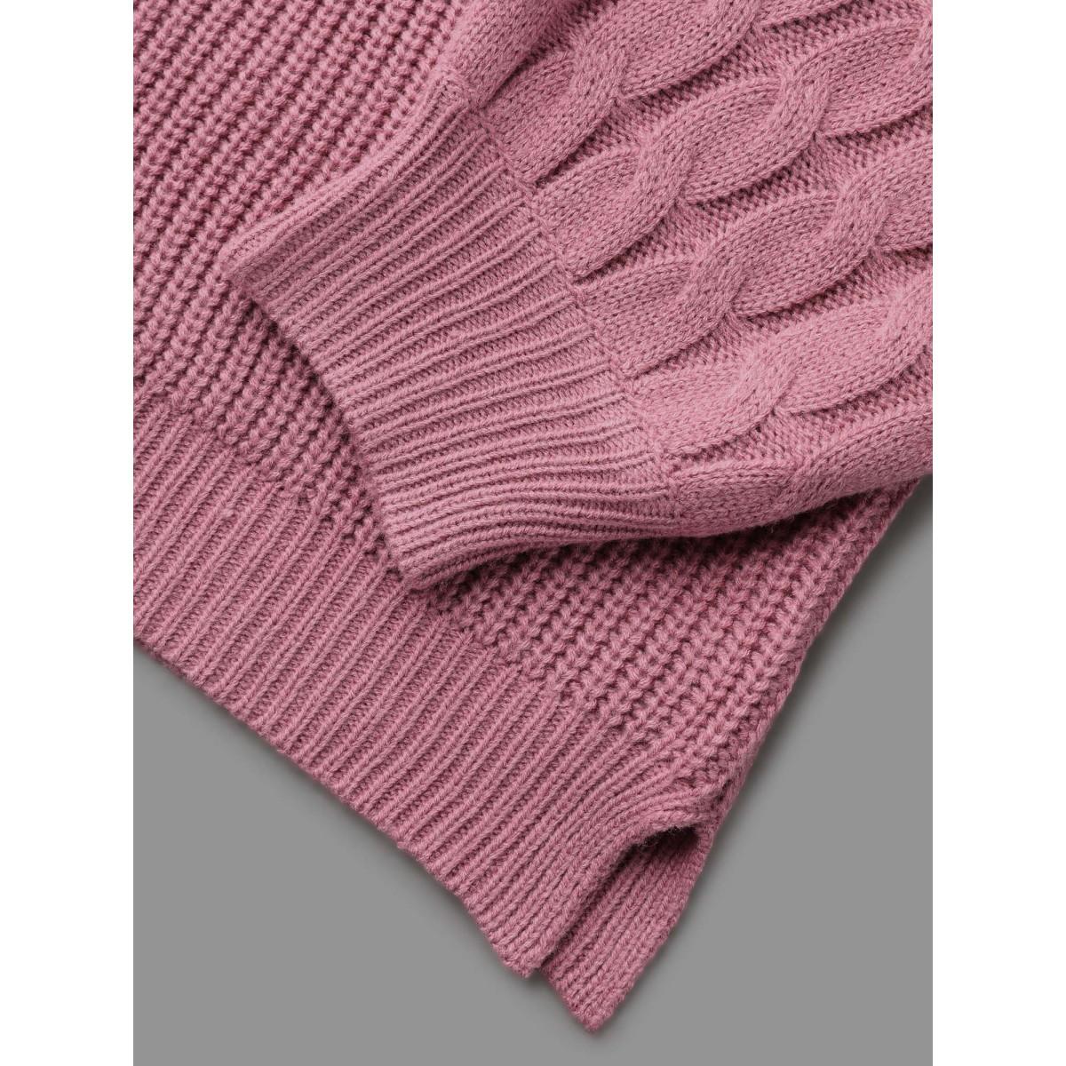 Plus Size Round Neck Textured Cable Knit Pullover Beanpastepowder Women Casual Loose Long Sleeve Round Neck Everyday Pullovers BloomChic 18-20/2X Product Image