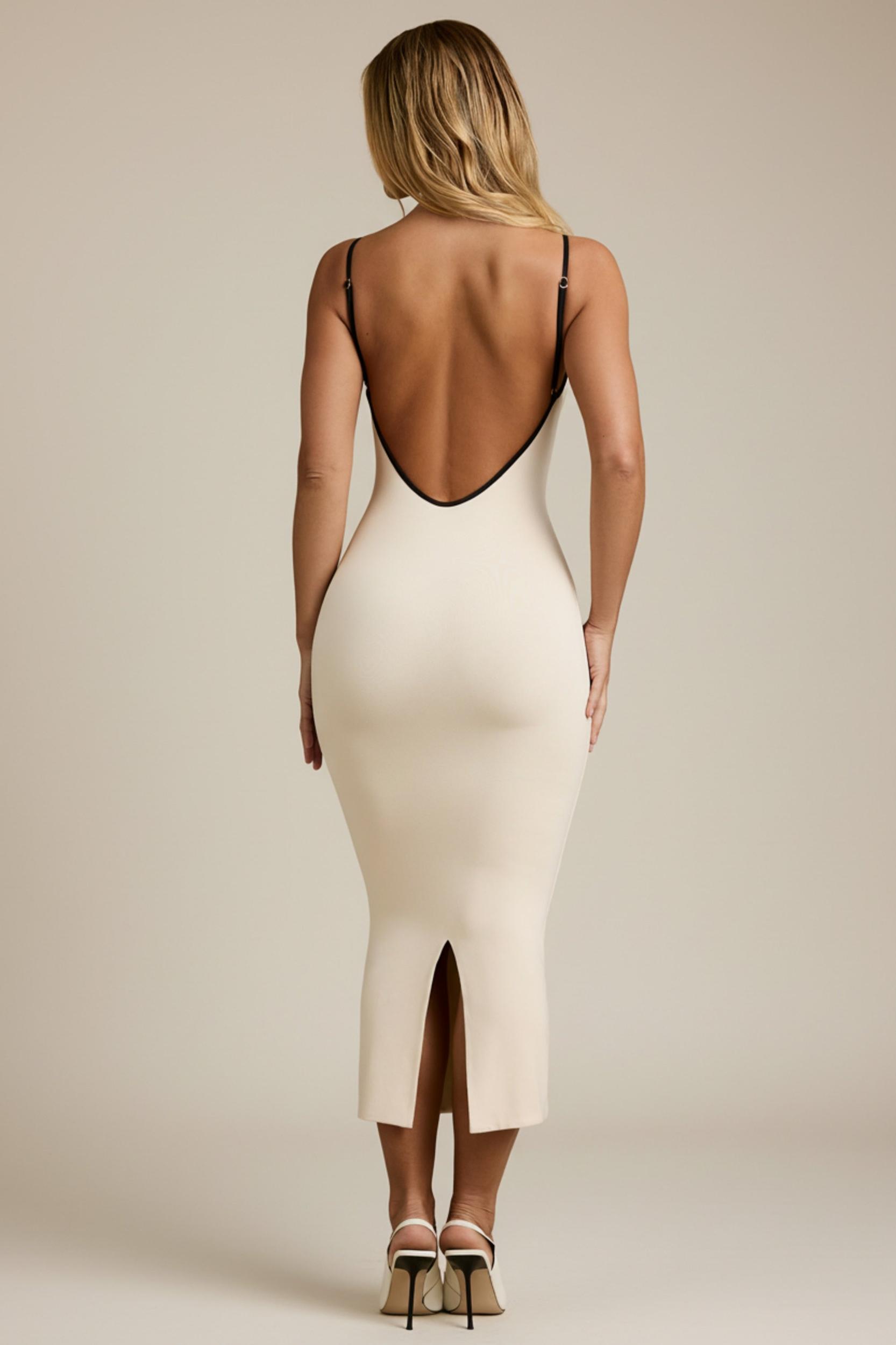 Modal Contrast-Trim Backless Midaxi Dress in Ivory Product Image