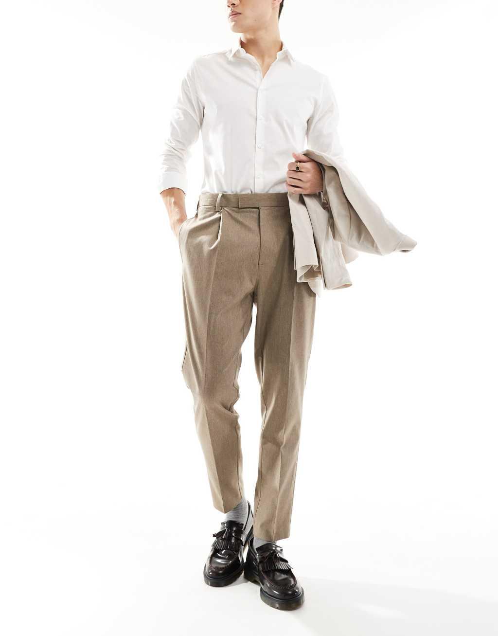 ASOS DESIGN tapered fit premium dress pants in heathered stone Product Image
