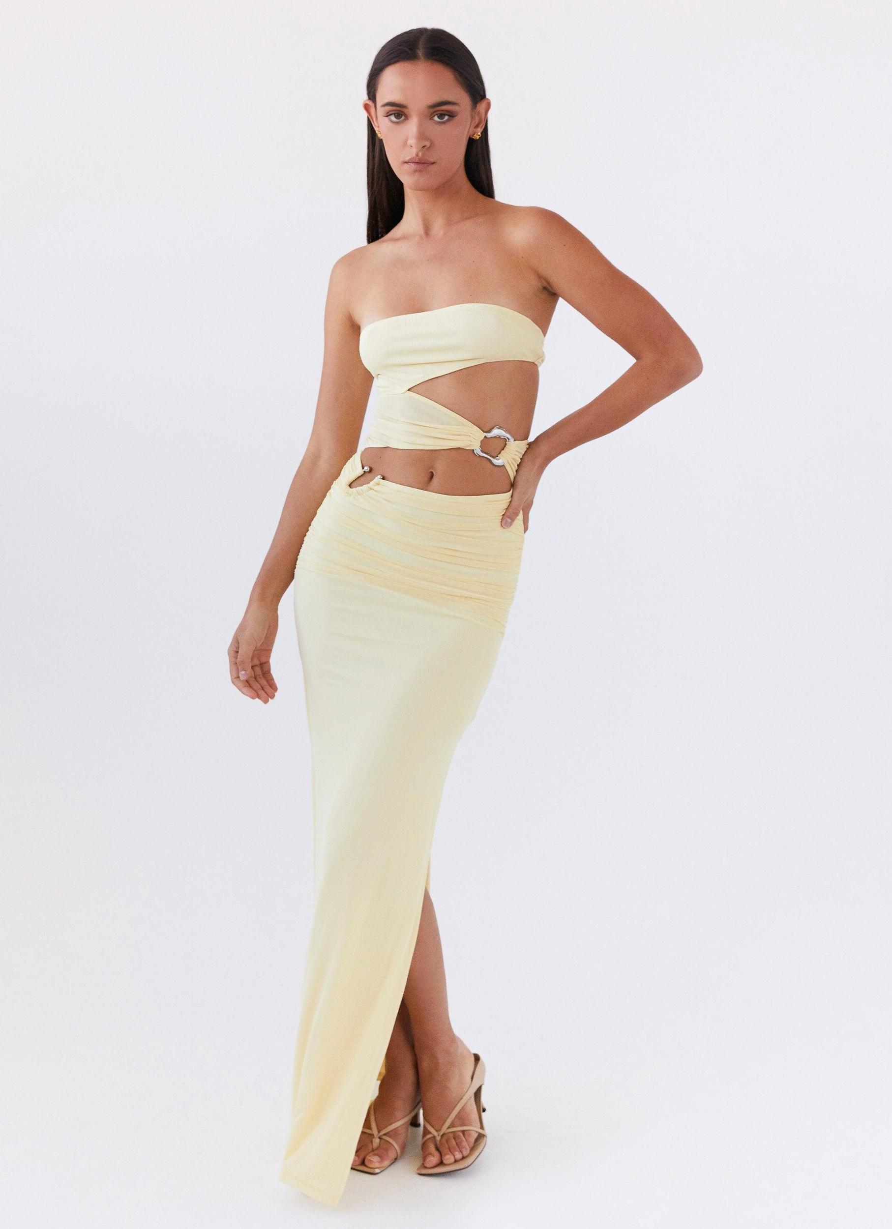 Into Pieces Mesh Maxi Dress - Lemon Product Image