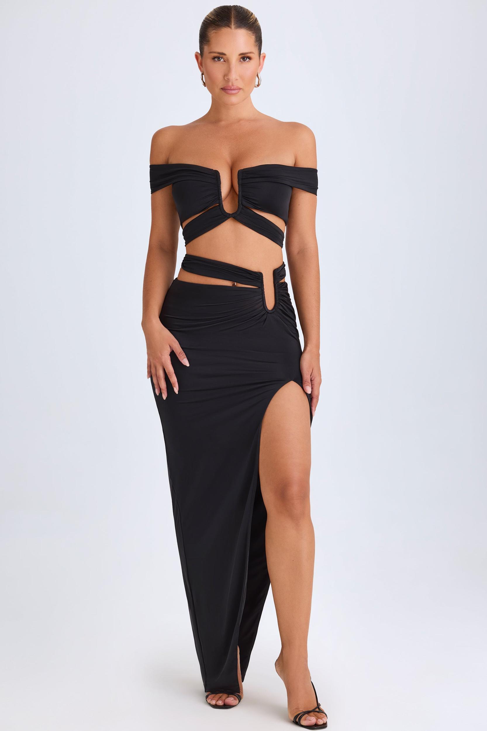 Asymmetric Cut-Out Maxi Skirt in Black Female Product Image