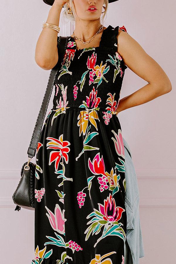 Happy Blooms Smocked Midi in Black Product Image