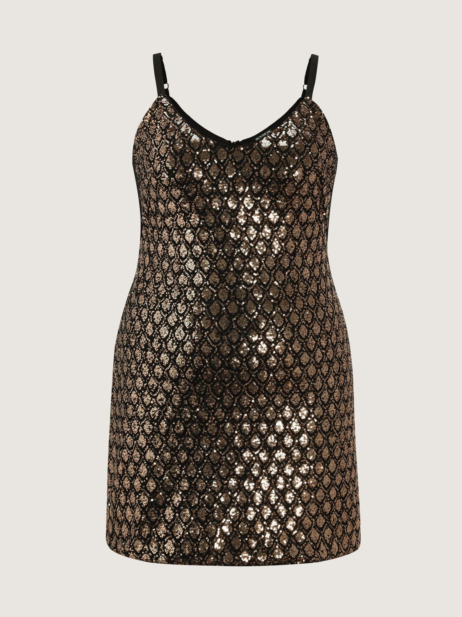 Shimmery Sequin Scoop Neck Mini Dress Female Product Image