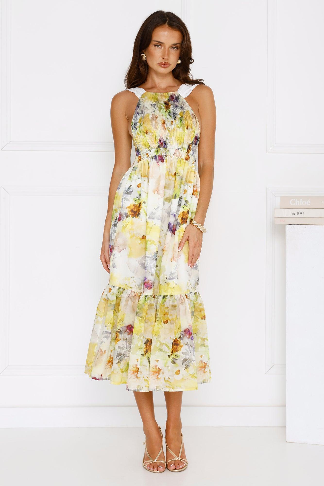 Sipping Sunshine Midi Dress Yellow Product Image