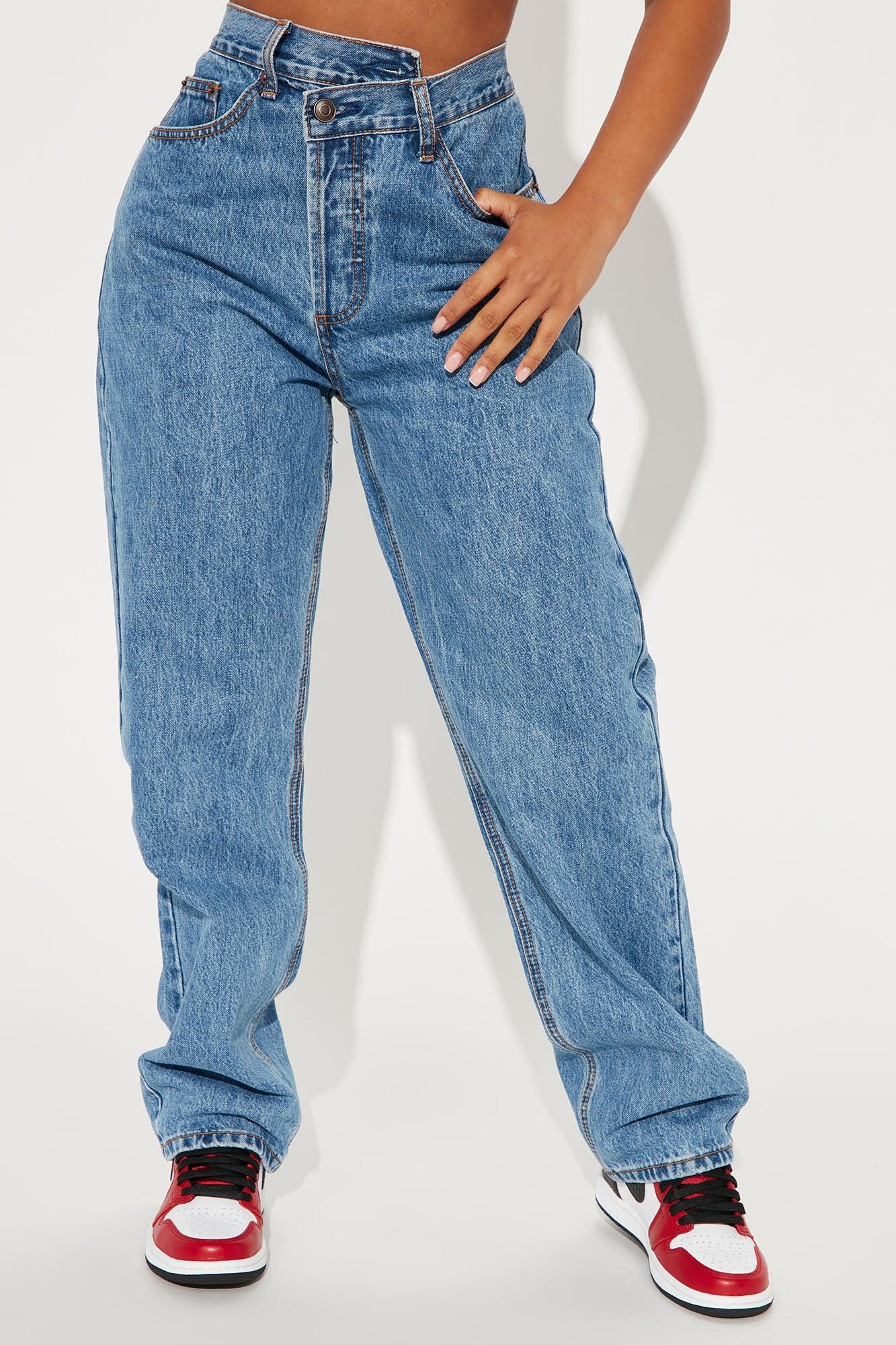 Short Inseam Crossover Straight Leg Jeans - Medium Wash Product Image