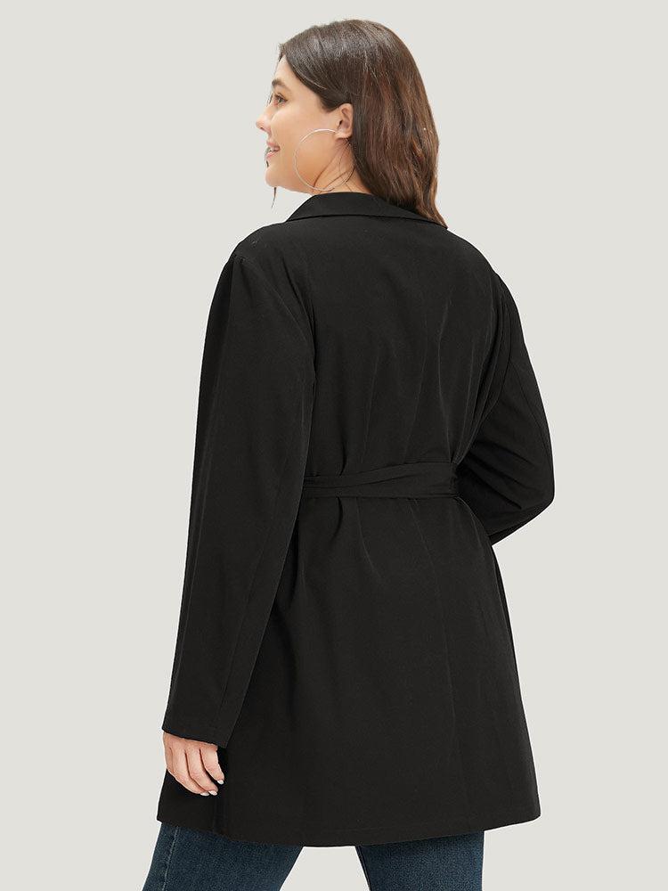 Solid Belted Button Detail Zipper Pocket Coat Female Product Image