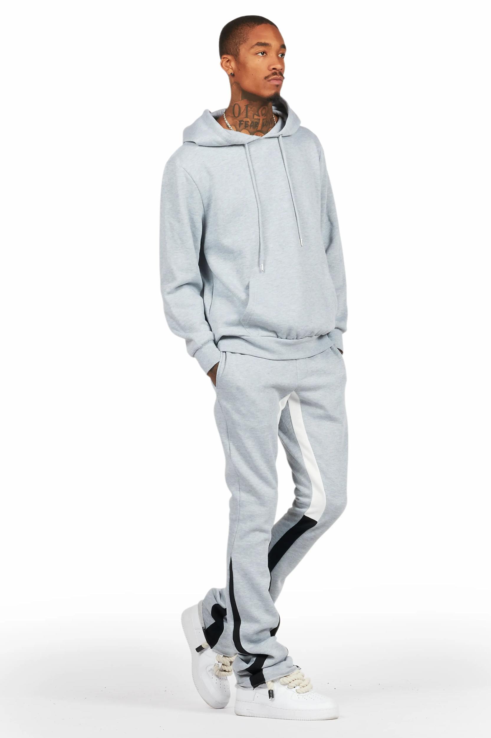 Basic Heather Grey Hoodie/Stacked Flare Track Set Male Product Image