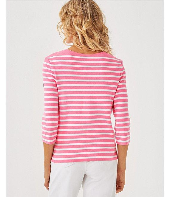 Lilly Pulitzer x Saint James Voissey Contrast Stripe Round Neck 3/4 Sleeve Fine Gauge Knit Sweater Product Image