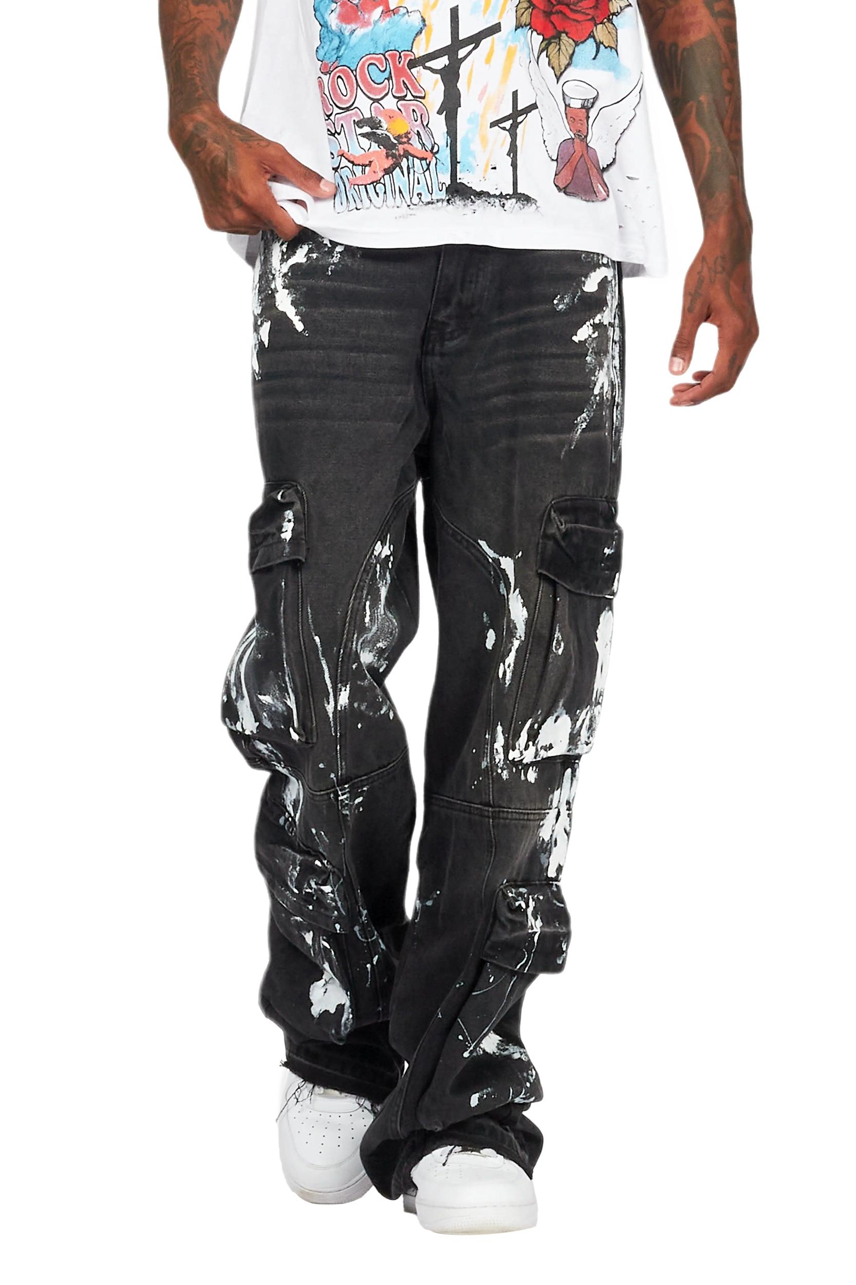 Alary Painter Black Baggy Fit Cargo Jean Male Product Image