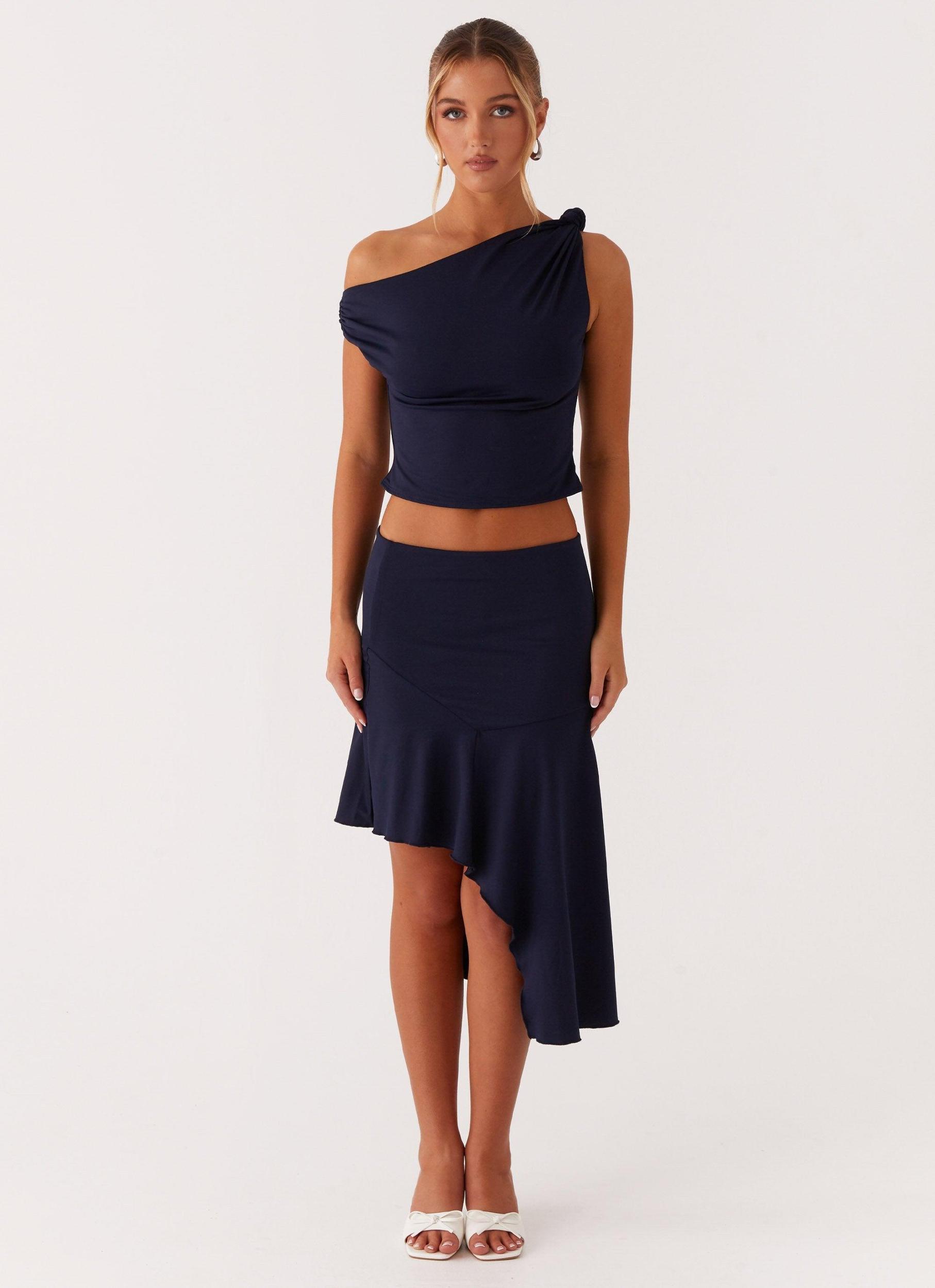 Viola Twist Shoulder Top - Navy Product Image