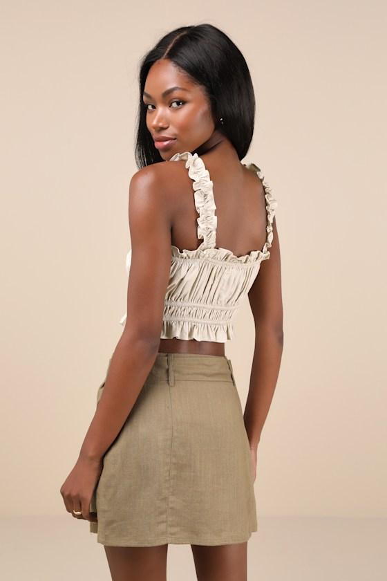 Trendsetting Option Olive Green Belted High-Rise Mini Skirt Product Image