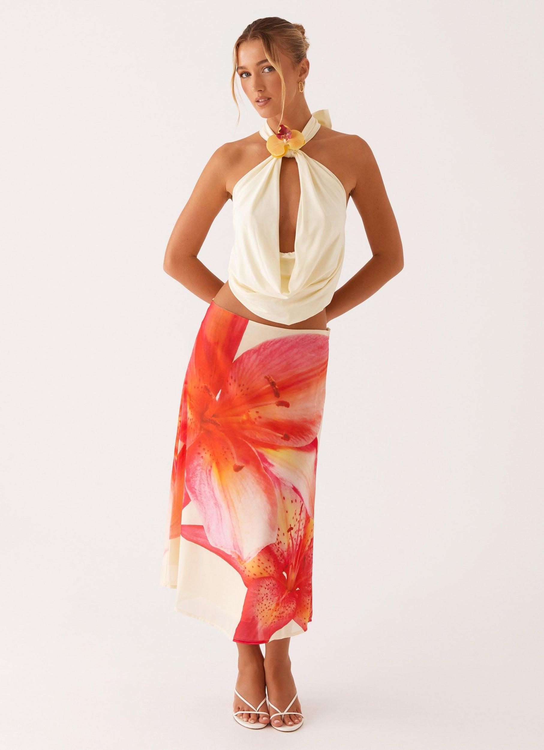 Summertime Midi Skirt - Yellow Floral Product Image