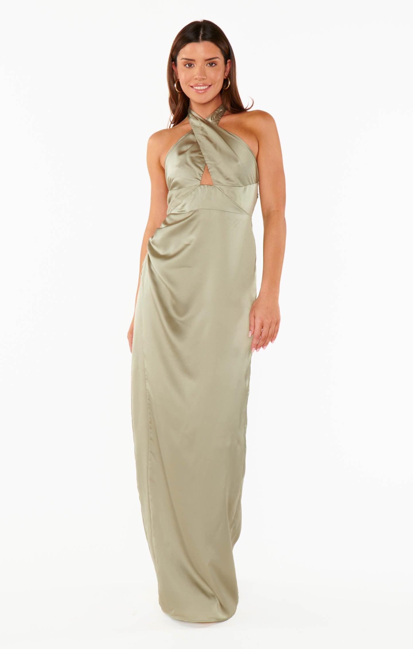 Adele Halter Maxi Dress ~ Moss Green Luxe Satin Product Image