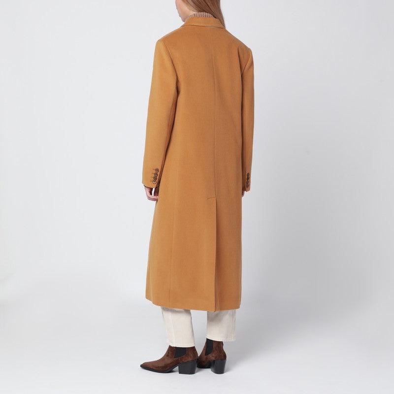 ISABEL MARANT Long Wool Blend Coat With Notched Lapels In Brown Product Image