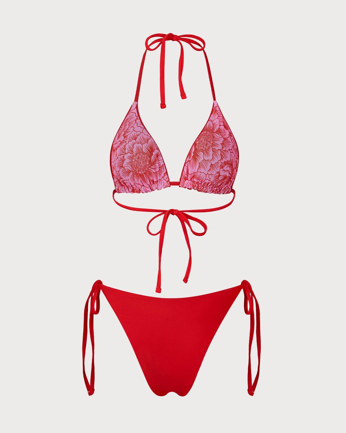 Red Floral Reversible Bikini Set Product Image