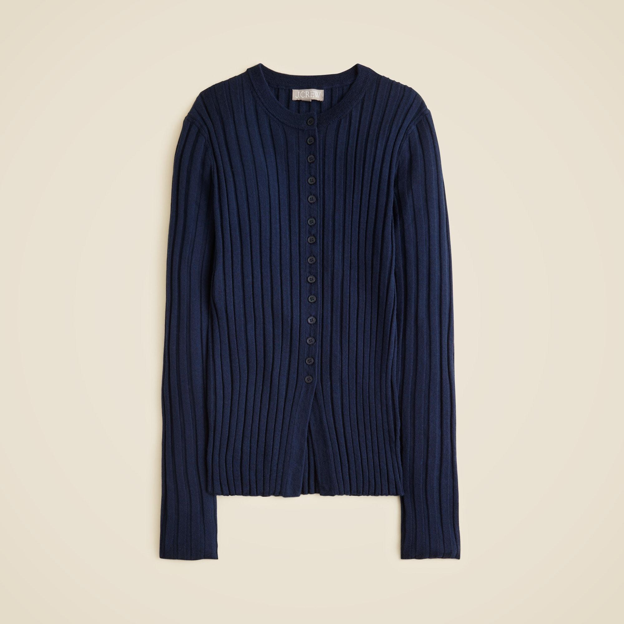 Wide-rib fitted cardigan top in merino wool Product Image