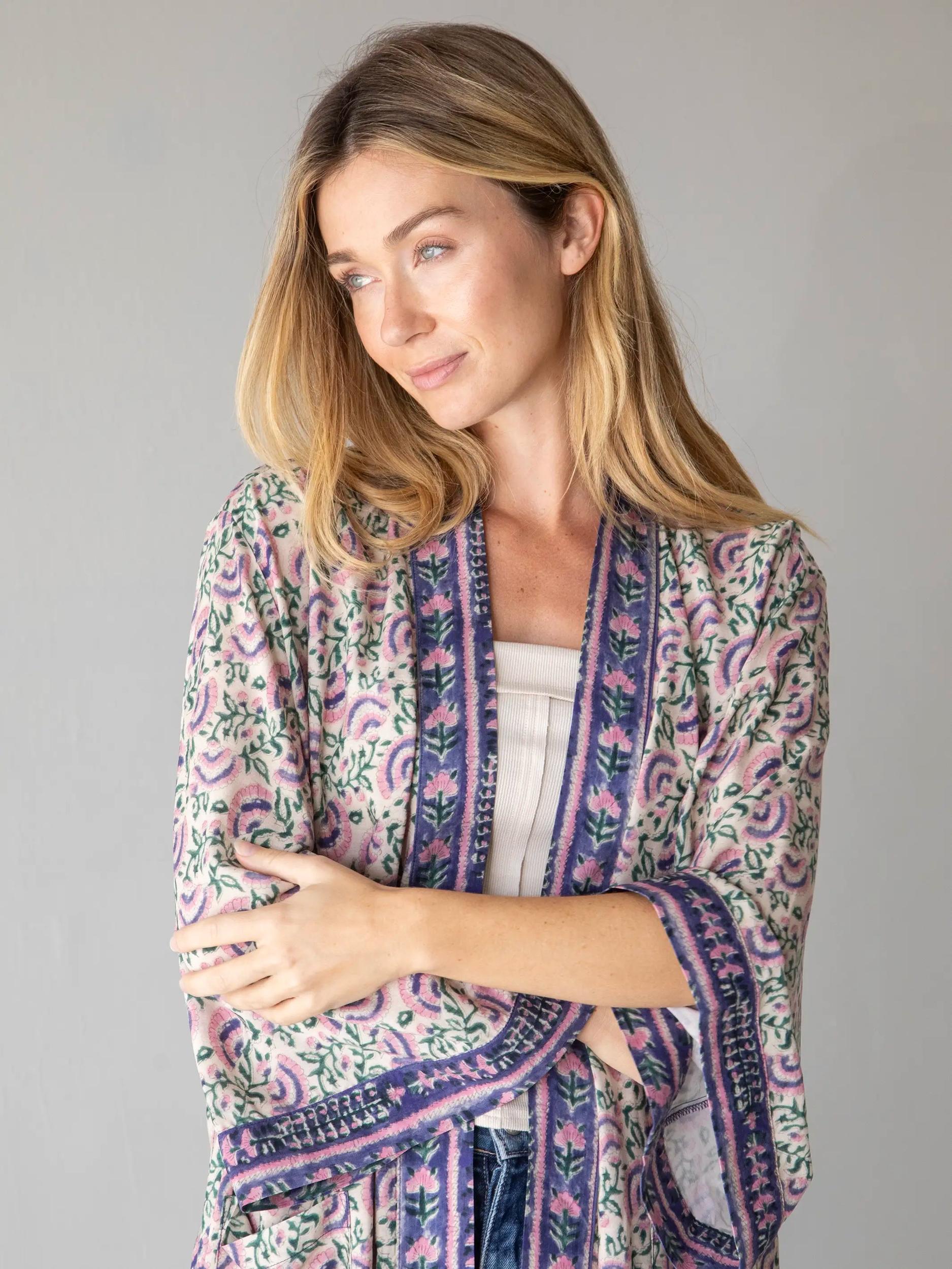 Camila Kimono - Purple Fan Floral Product Image