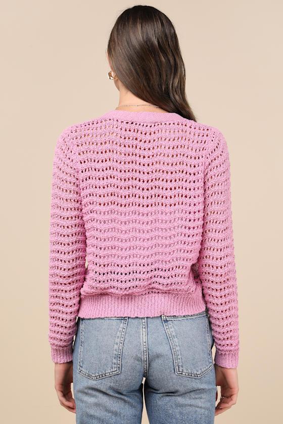 Breezy Attitude Pink Loose Knit Button-Up Cardigan Sweater Product Image