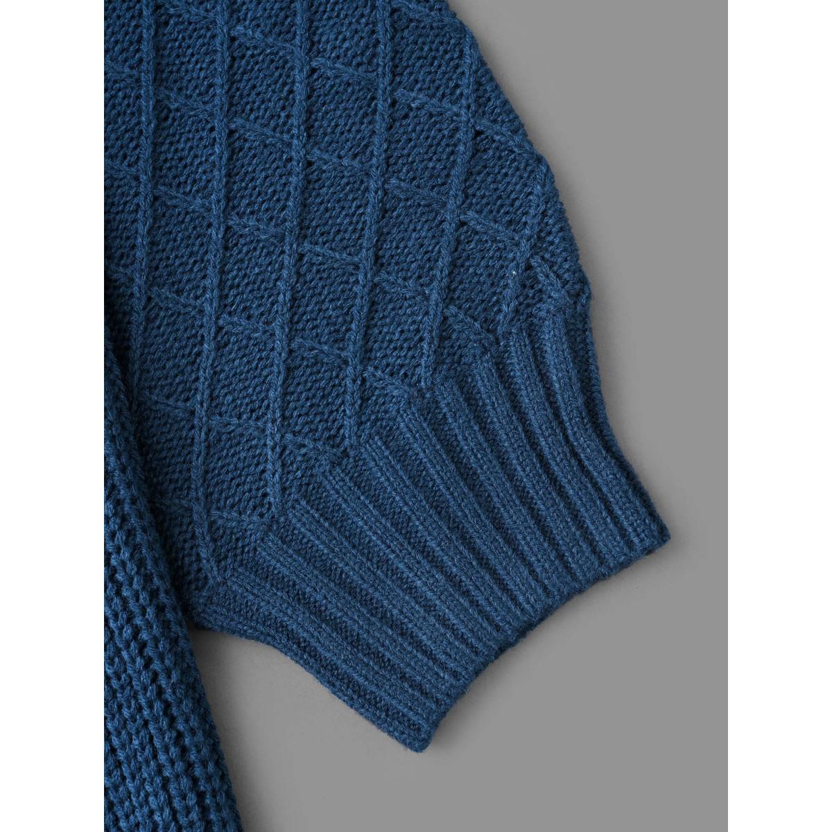 Plus Size Cable Knit Texture Lantern Sleeve Pullover Aegean Women Casual Loose Long Sleeve Round Neck Everyday Pullovers BloomChic 18-20/2X Product Image