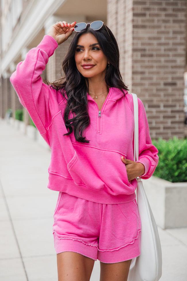 Learn As You Go Pink Acid Washed Quarter Zip Pullover FINAL SALE Product Image