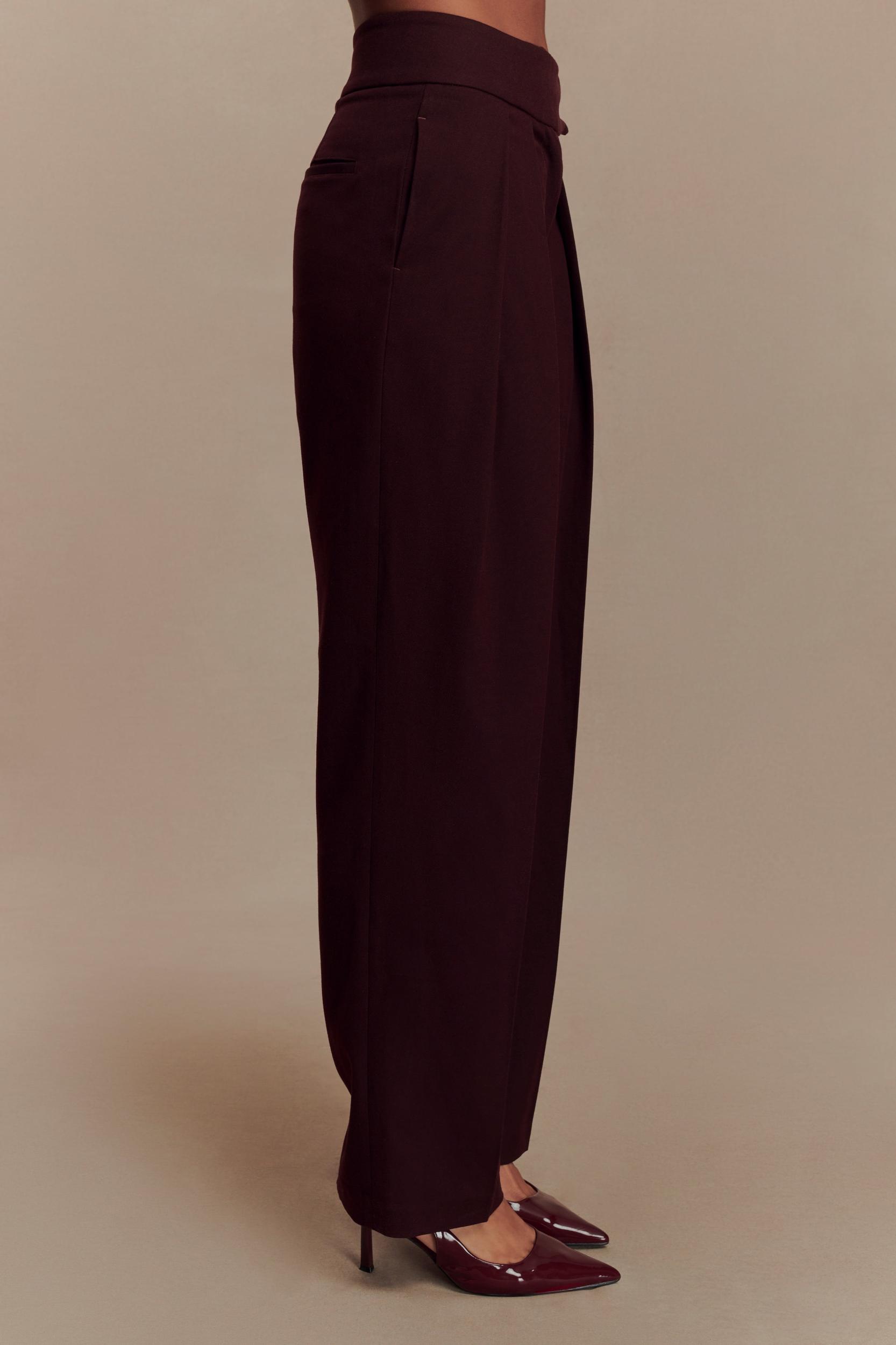 Penelope Pleated High Waisted Pants - Mahogany Product Image