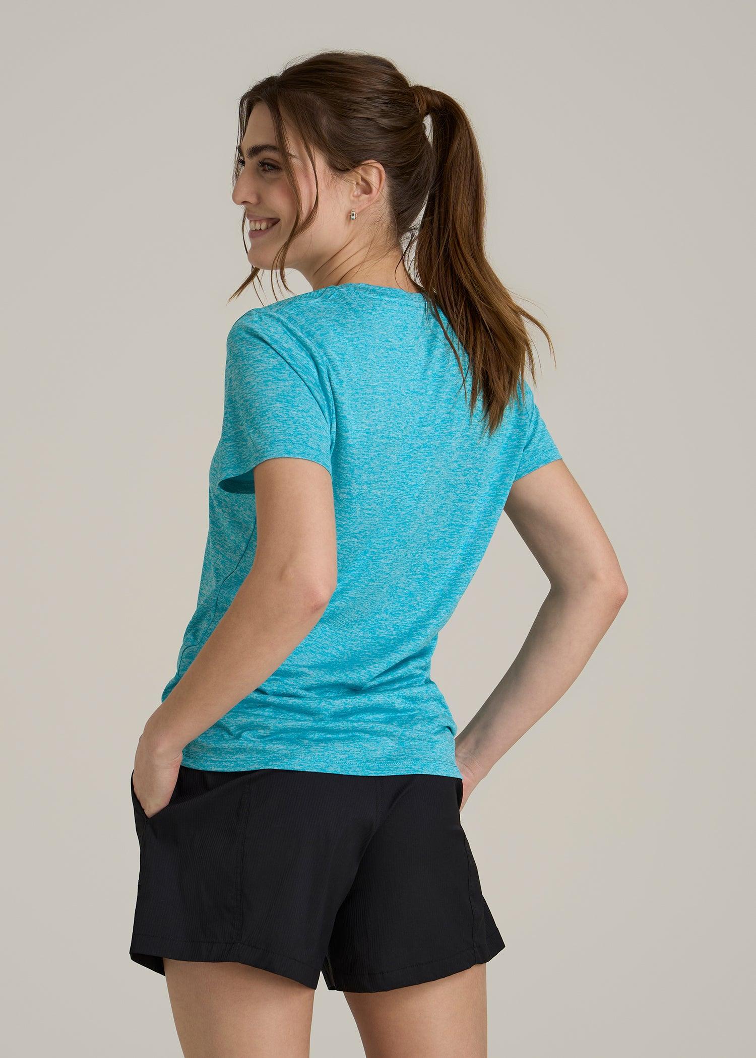 Short Sleeve Active V Neck T-Shirt for Tall Women in Scuba Blue Mix Female Product Image