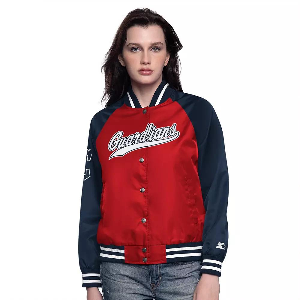 Women's Starter Red/Navy Atlanta Braves Home Run Full-Snap Varsity Jacket, Size: Medium Product Image
