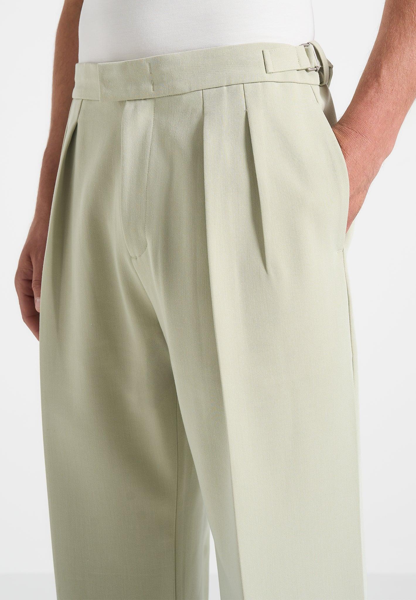 Pierre - Relaxed Fit Hatched Pleated Tailored Trousers - Sage Male Product Image