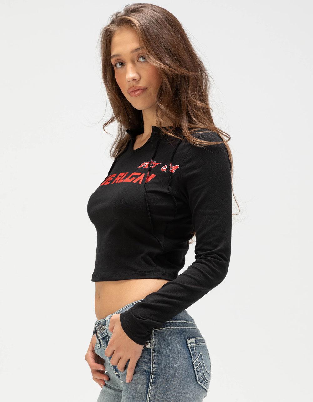 TRUE RELIGION Seaming Moto Womens Long Sleeve Top - BLACK Product Image