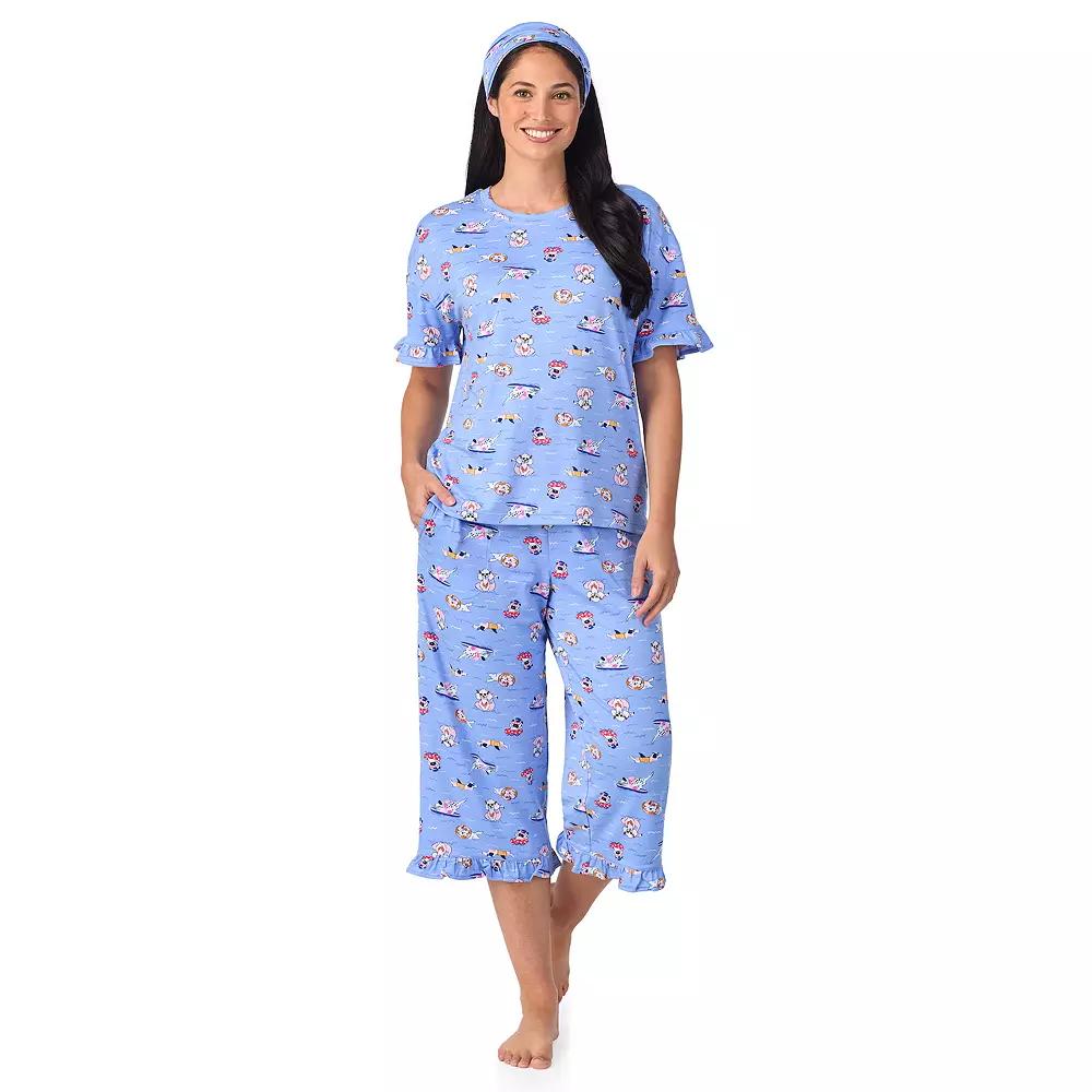 Women's Cuddl Duds® 3-Piece Short Sleeve Pajama Top, Cropped Pajama Pants & Headband Set, Size: XS, Peri Dogs Product Image