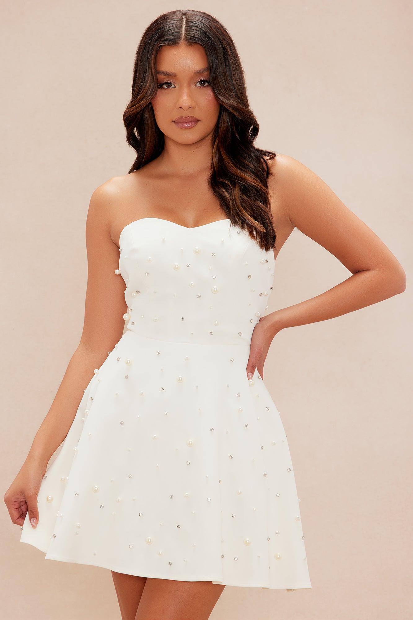 Anisa Pearl Mini Dress - Cream Product Image