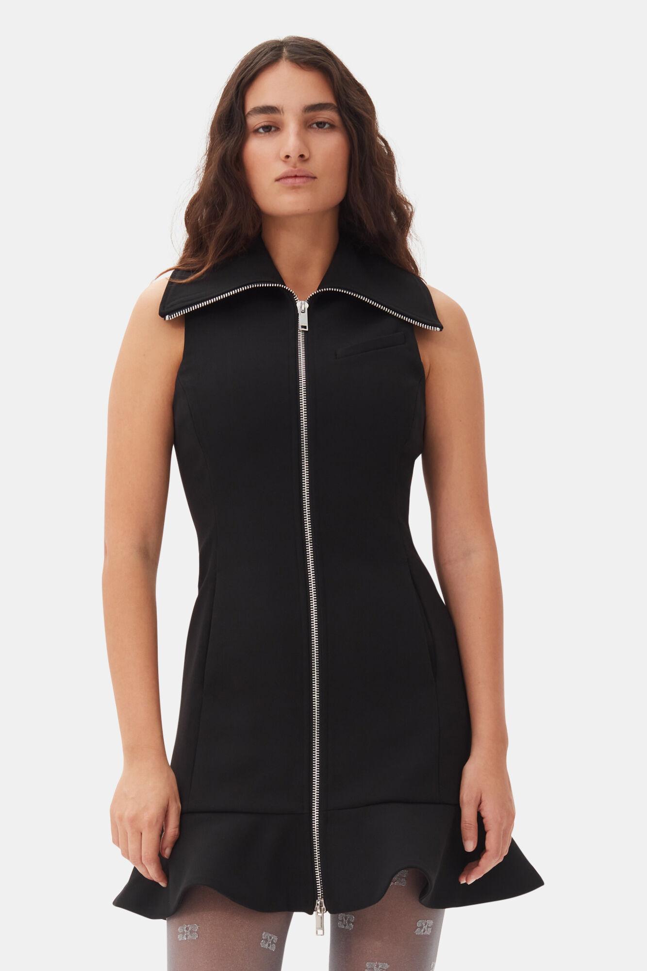 Black Bonded Crepe Mini Dress Product Image