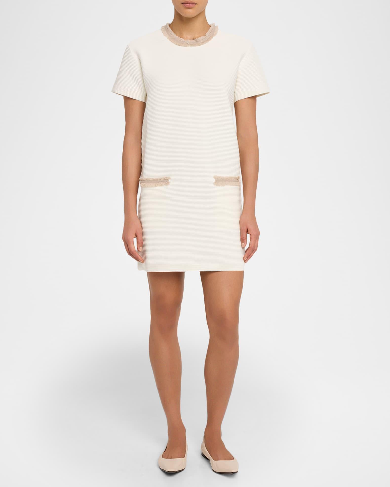 Fringe-Trim Ottoman Ribbed Mini Dress Product Image