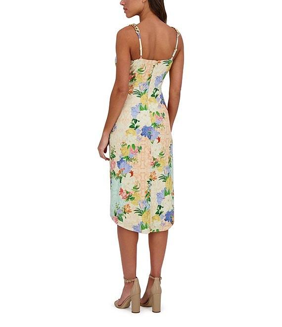 SIENA Floral Print Cowl Neck Sleeveless Chain Straps Tulip Hem Sheath Dress Product Image