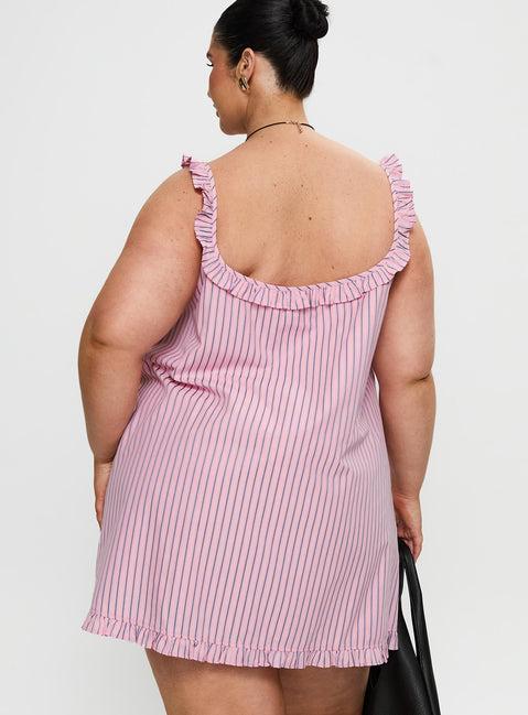 Zalina Babydoll Mini Dress Pink Stripe Curve Product Image