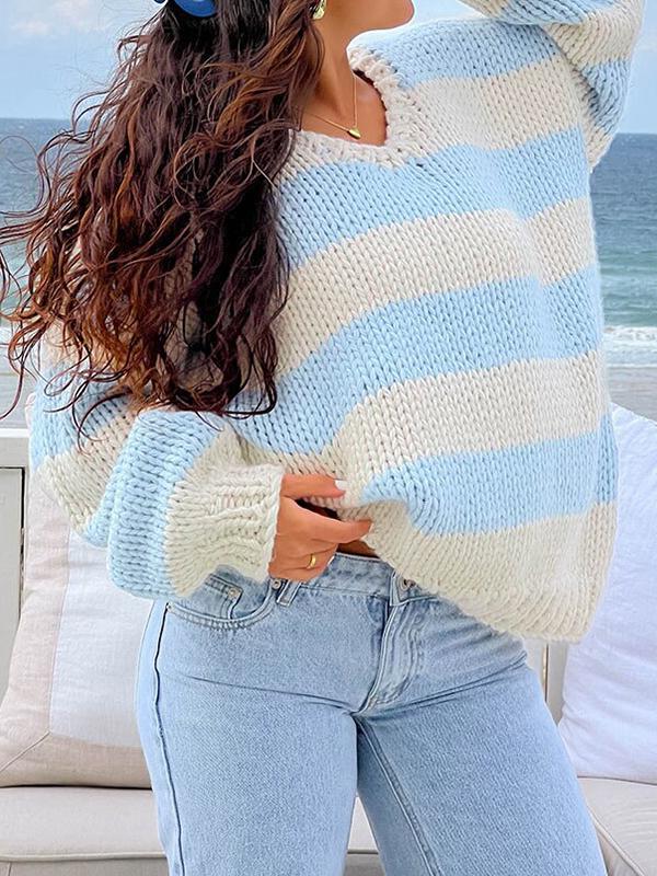 Off The Shoulder Striped Print Oversized Sweaters Product Image