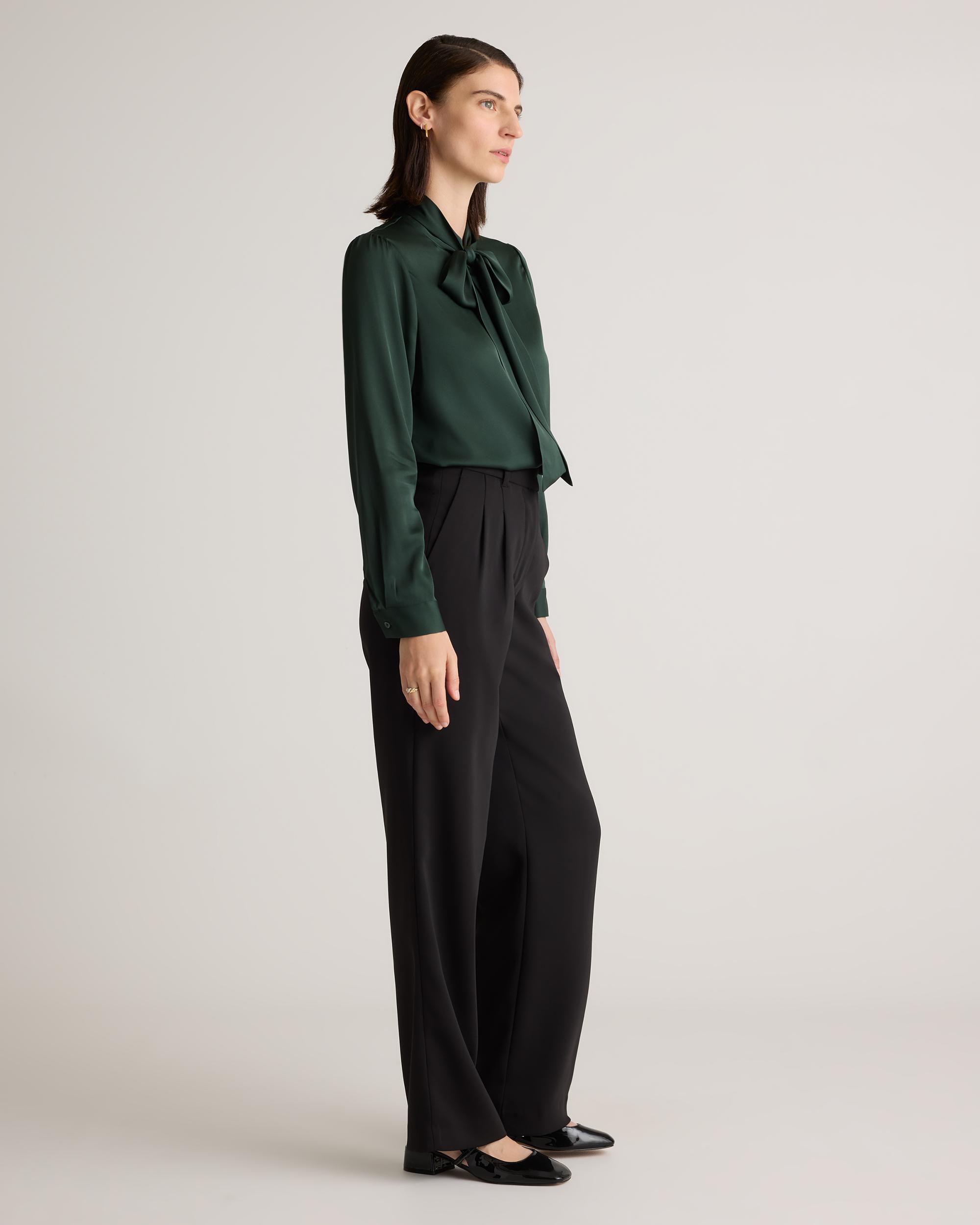 Quince | Women's Washable Stretch Silk Tie Neck Blouse Product Image