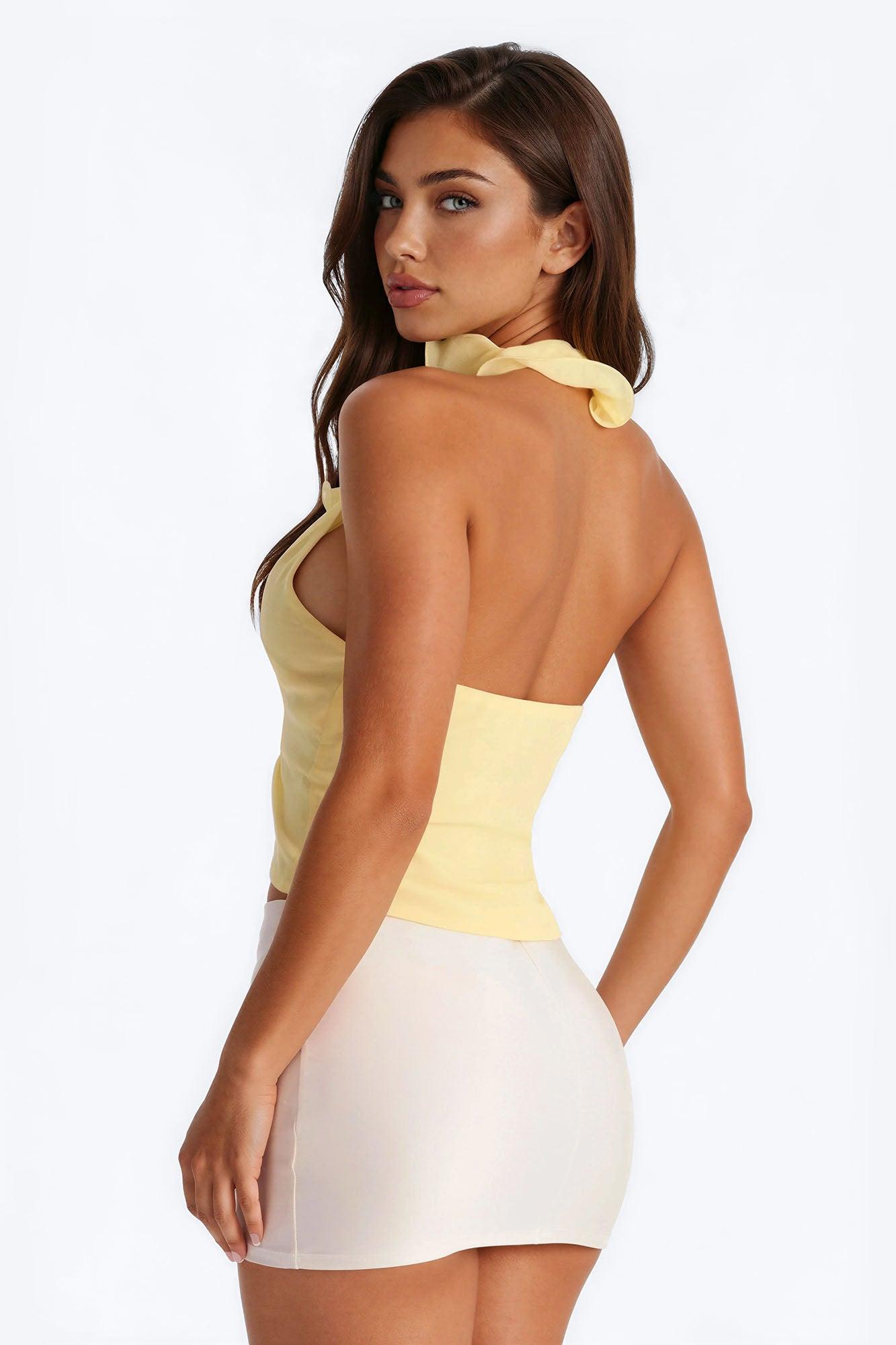 Kissed By Paris Light Ruffle Chiffon Halter Top - Butter Yellow Female Product Image