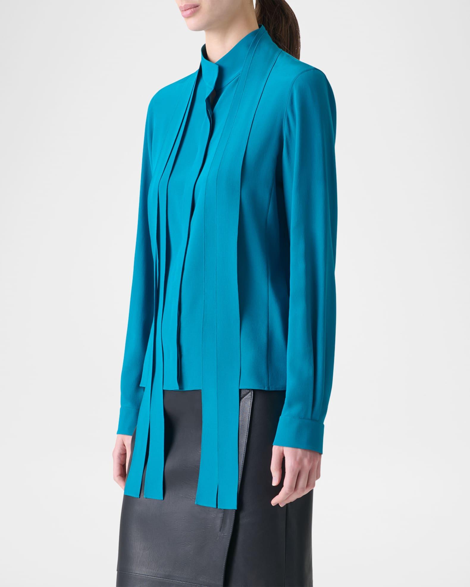Long-Sleeve Crepe Blouse with Detachable Scarf Product Image