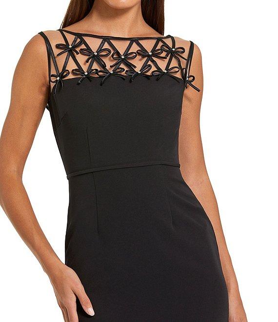 Mac Duggal Sleeveless Crepe Embellished Bows Crew Neck Sheath Gown Product Image