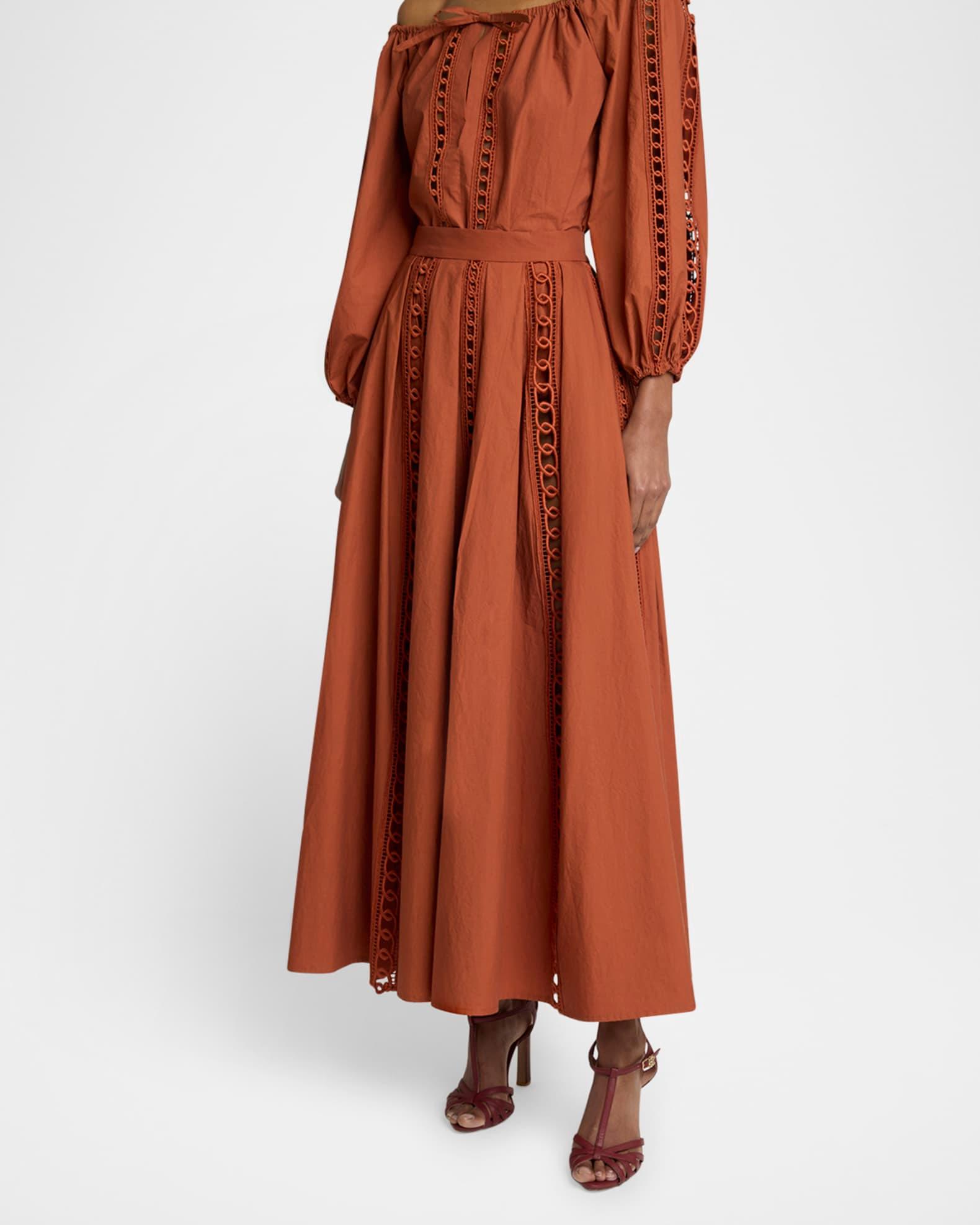 Macrame-Inset Cotton Midi Skirt Product Image