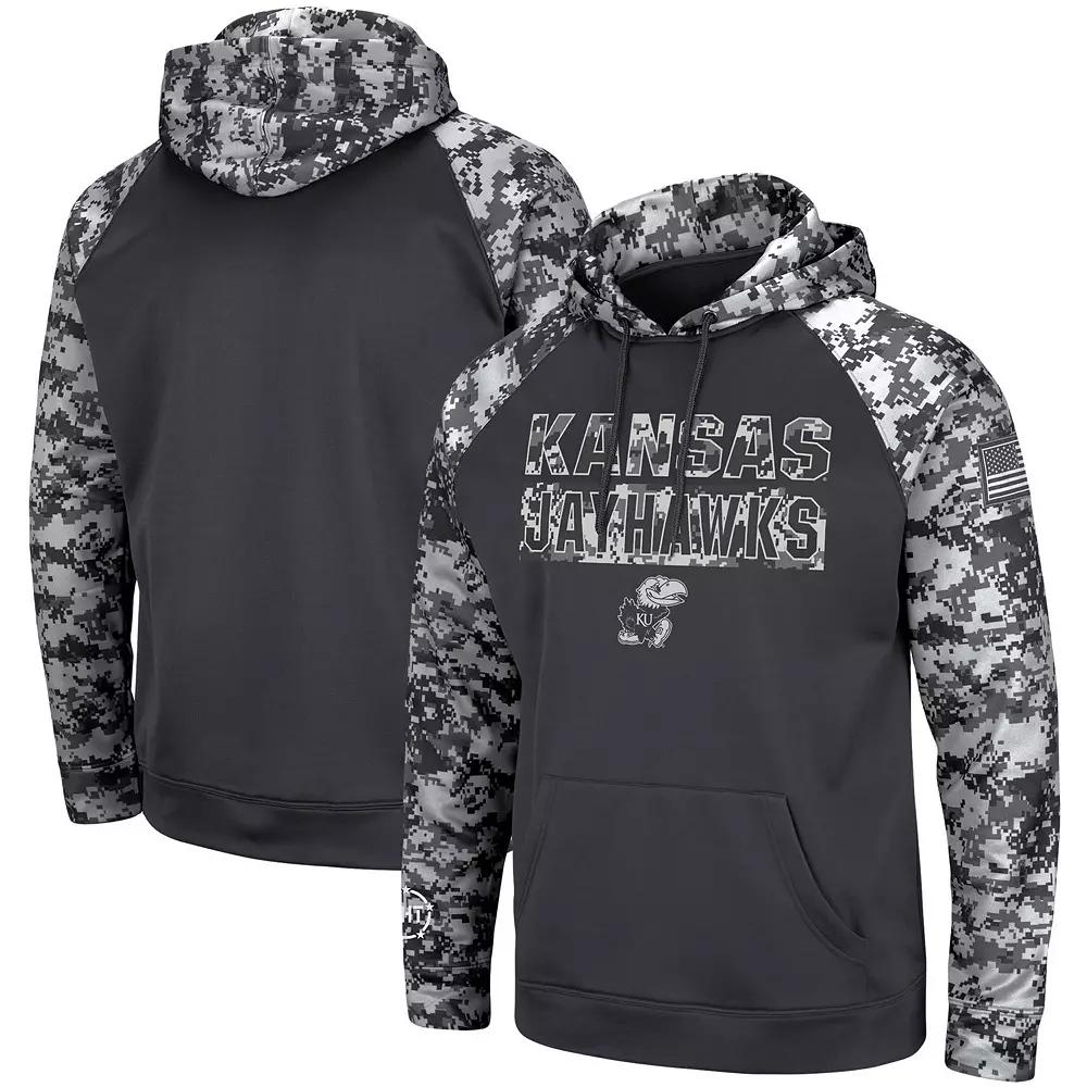 Men's Colosseum Charcoal Kansas Jayhawks OHT Military Appreciation Digital Camo Pullover Hoodie, Size: Medium Product Image